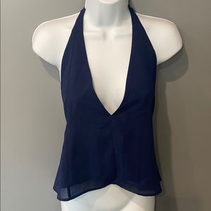 Super cute blue v-neck, tie back tank